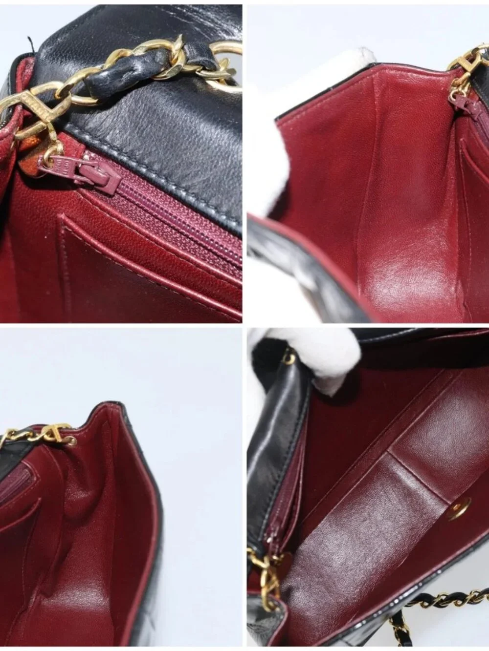 CHANEL Diana 25 Matelasse Chain Bag Patent Leather Black Gold CC Auth bs34314